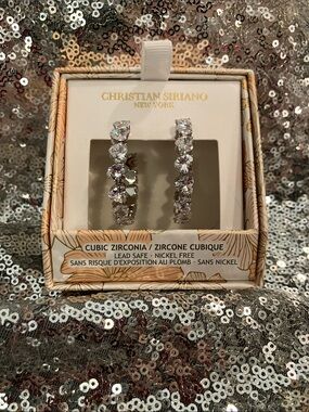 Christian Siriano Heart 💖 Crystal Hoop Earrings in Silver Tone